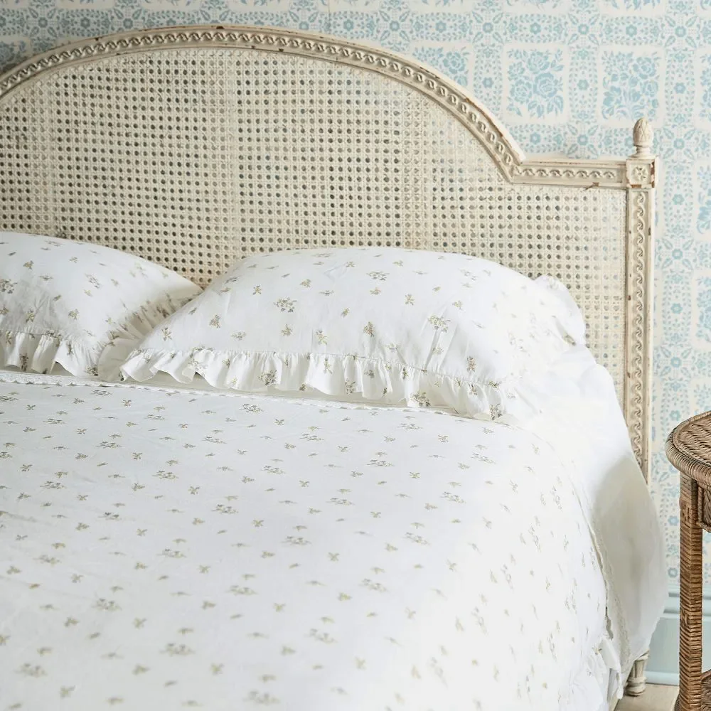 Pottery Barn - Green Row Lavender Bunches Cotton Linen Duvet & Sham Full Queen
